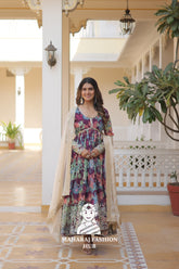 Full Sleeve Russian Silk Gown with Cutwork Dupatta